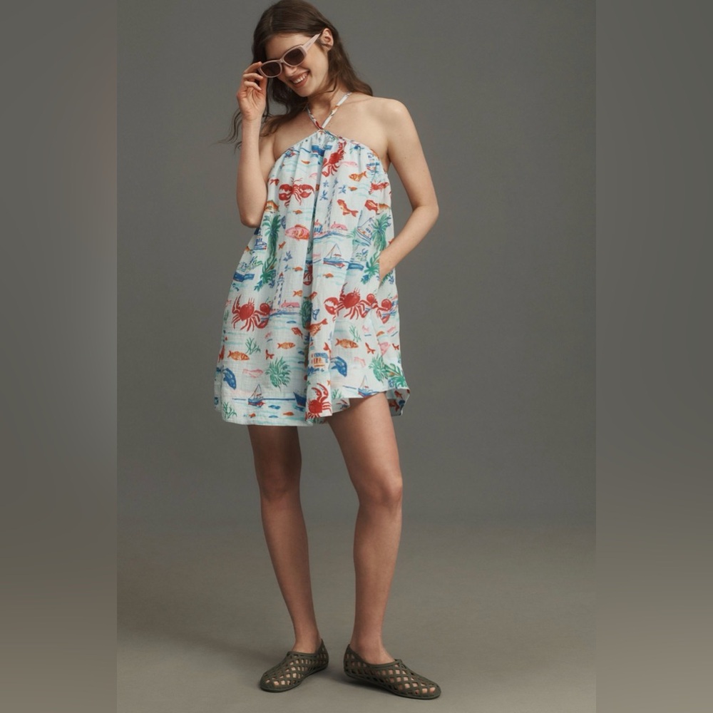Anthropologie Maeve Ocean Printed Halter Swing Mini Dress NWT - Small - Picture 3 of 16